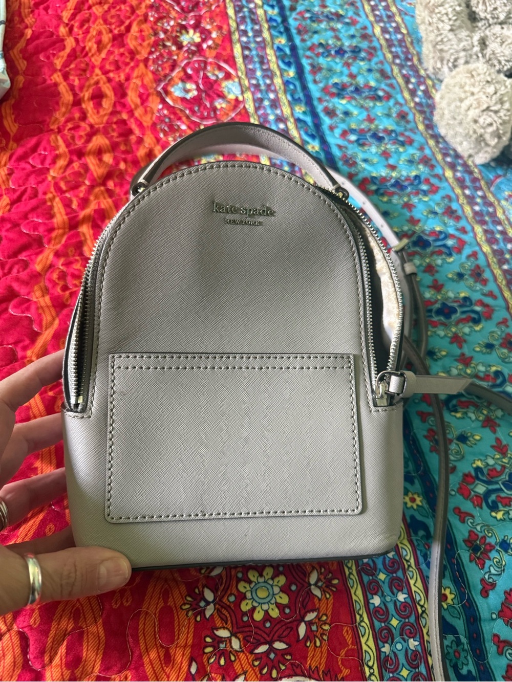kate spade Mini Saffiano Leather Backpack in Light Gray